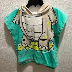 Mayoral Kids Dinosaur Hooded Towel Poncho in Green and Beige